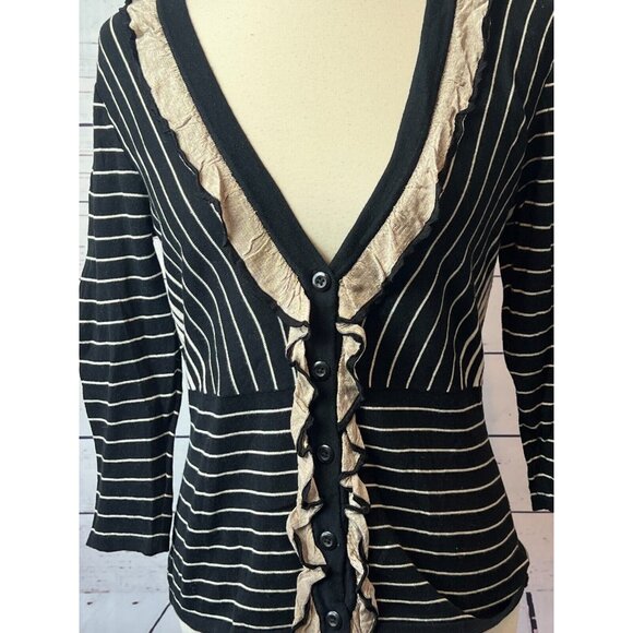 CAbi #276 The Flirt Ruffle Cardigan Sweater size Small 276 Knit Striped Cotton - Picture 3 of 10